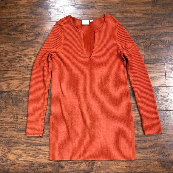 Ett Twa • Anthro Amrita tunic sweater burnt orange merino ribbed knit pullover - Picture 2 of 10